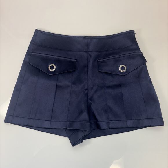 Womens ZARA Shorts Trafaluc Collection Silky Satin Navy Blue Sz Sm Romantic Goth - Picture 1 of 10